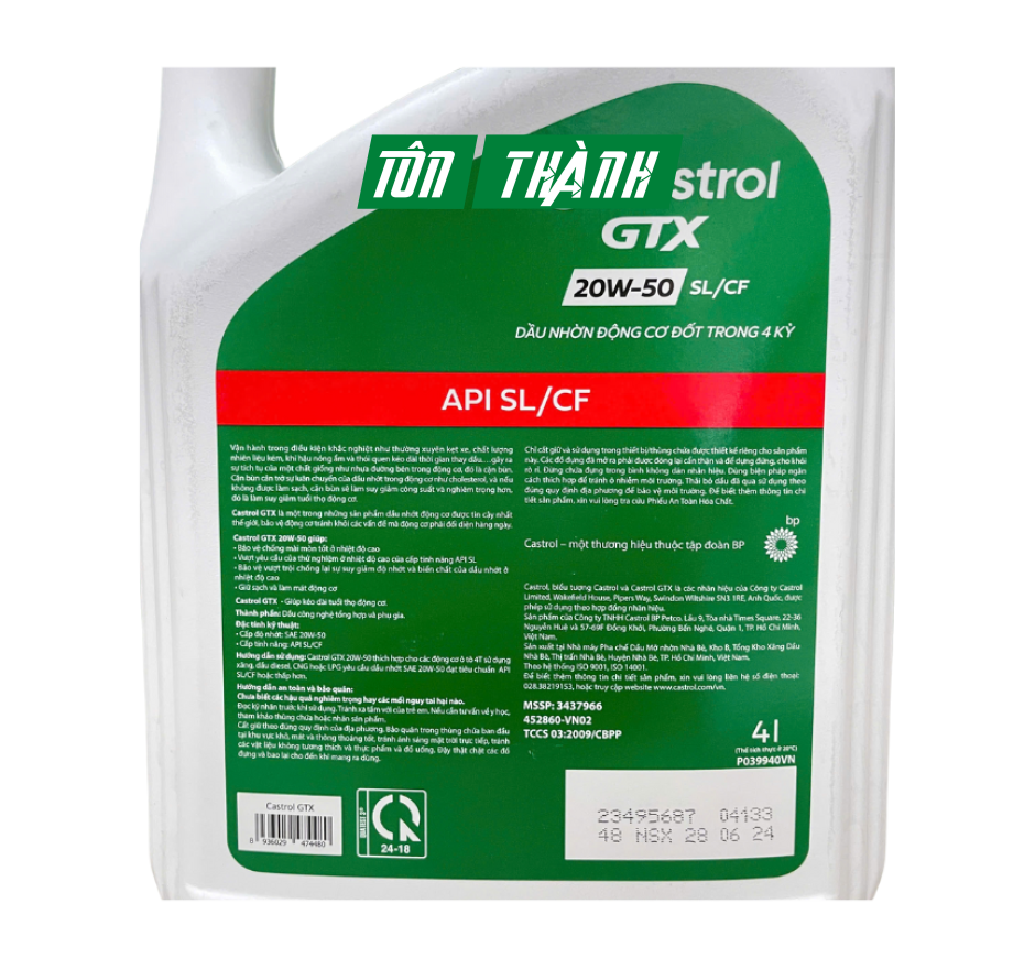 DẦU NHỚT ĐỘNG CƠ CASTROL GTX 20W50 SL/CF (4 LÍT)