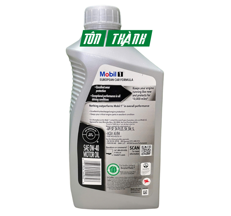 Dầu Nhớt Tổng Hợp MOBIL 1 European Car Formula 0W40 - Nhập Khẩu Châu Âu (1 Lít)