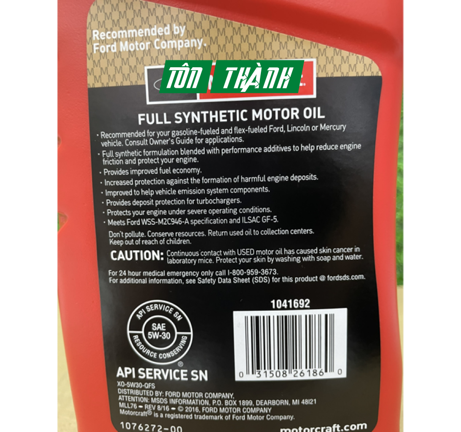 DẦU NHỚT Ô TÔ TỔNG HỢP FORD MOTORCRAFT 5W30 FULL SYNTHETIC OIL (1 LÍT)