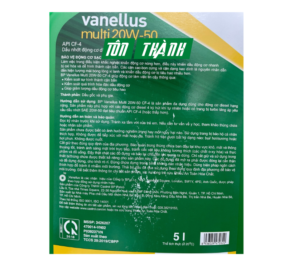 DẦU NHỚT ĐỘNG CƠ BP VANELLUS MULTI 20W50 CF-4 (5 LÍT)