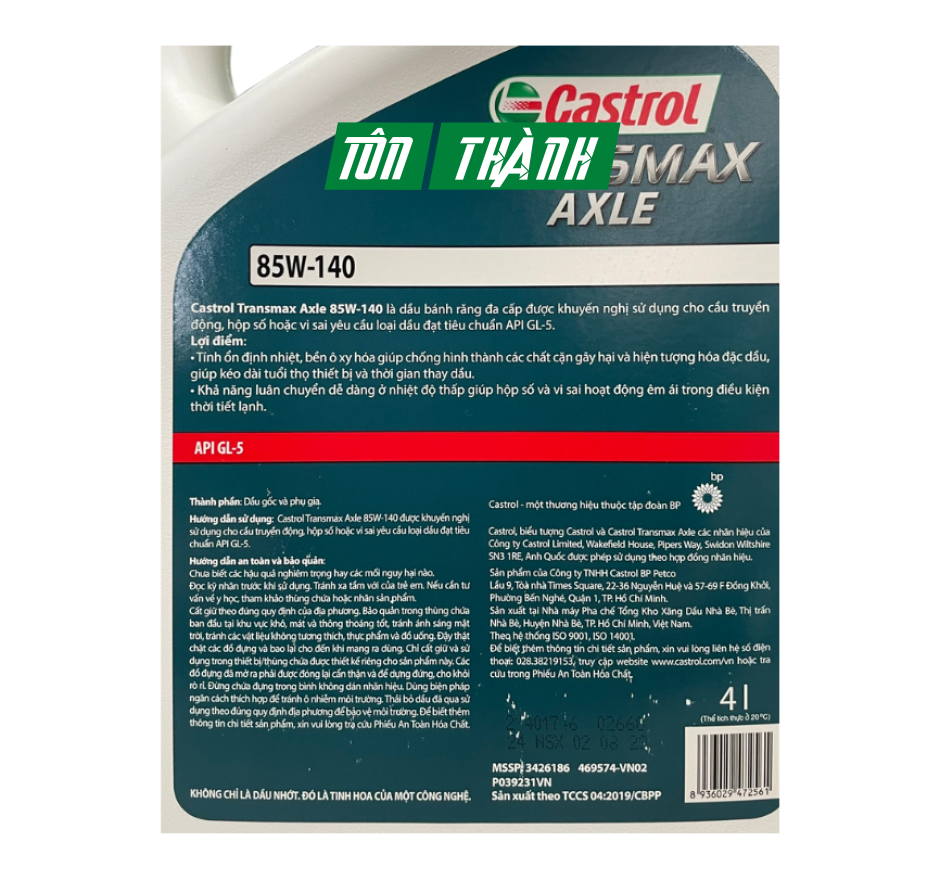 DẦU CẦU TRUYỀN ĐỘNG CASTROL TRANSMAX AXLE 85W-140 (4 LÍT)