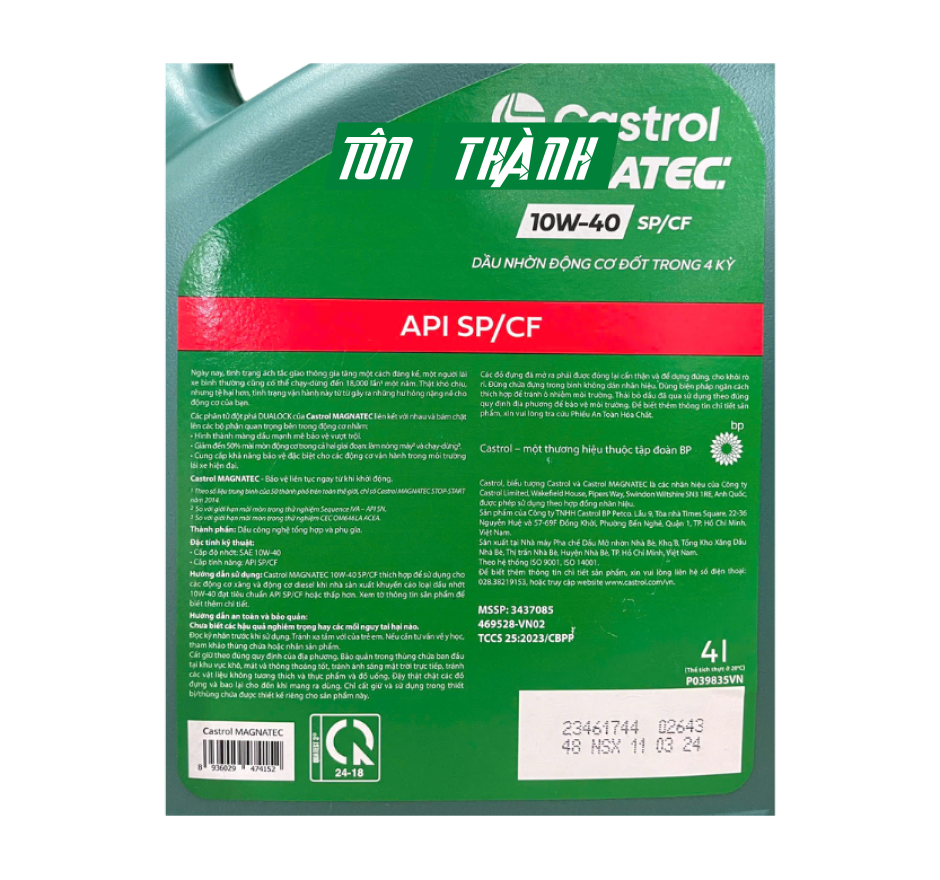 DẦU NHỚT ĐỘNG CƠ CASTROL MAGNATEC TRUNG HÒA CO2 10W-40 (4 LÍT)