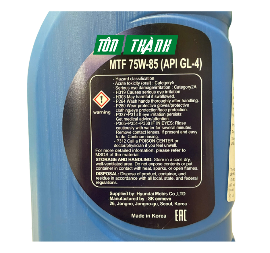 Dầu Hộp Số Sàn Hyundai MTF 75W-85 (API GL-4) 1L
