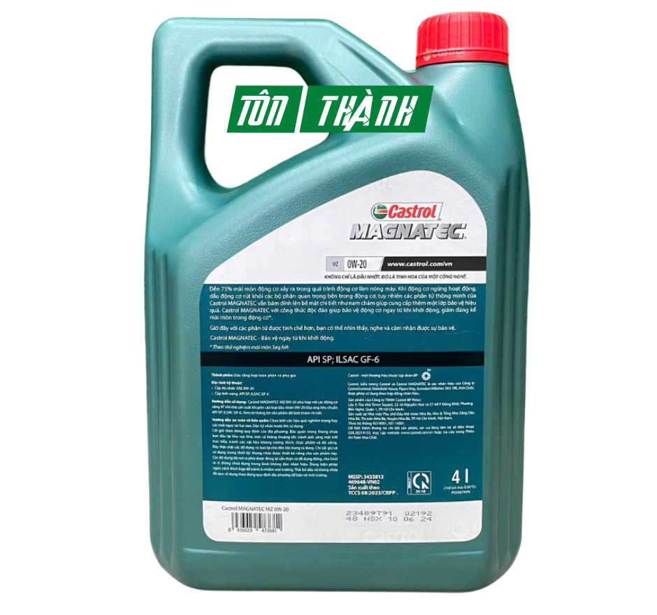Dầu động cơ Castrol Magnatec MZ 0W-20 API SP - Tổng Hợp Toàn Phần (4 Lít)