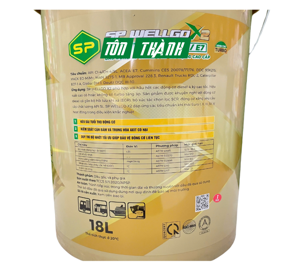 Dầu Động Cơ Diesel/Xăng SP WELLGO 15w40 CI-4/E7 ( 18 Lít)