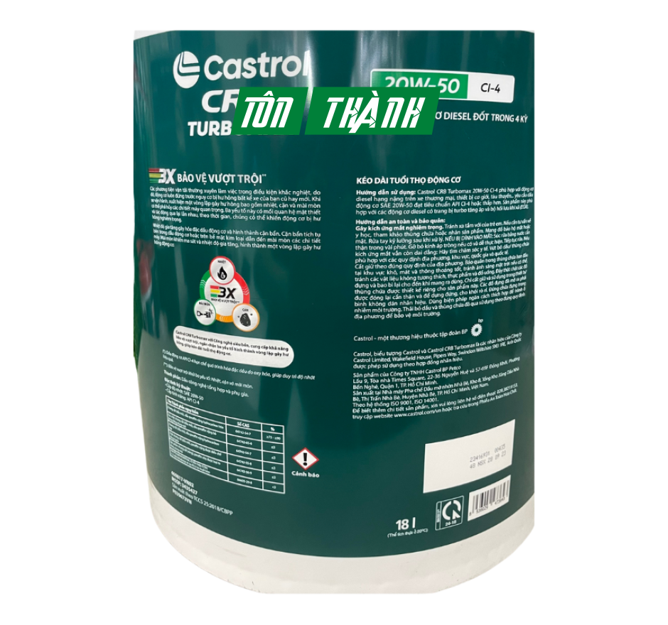 DẦU NHỚT ĐỘNG CƠ CASTROL CRB TURBOMAX 3X 20W50 CI-4 (18 LÍT)