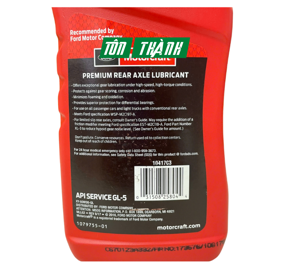 Dầu cầu - hộp số sàn PREMIUM REAR AXLE LUBRICANT 80W-90 (1 Lít)