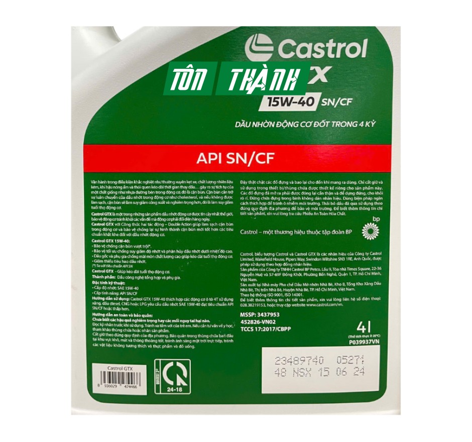 DẦU NHỚT ĐỘNG CƠ CASTROL GTX  15W40 SL/CF (4 LÍT)