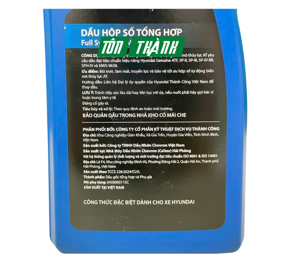 Dầu Hộp Số Tự Động Hyundai Tổng Hợp Full Synthetic Multi - Vehicle ATF (1 Lít)
