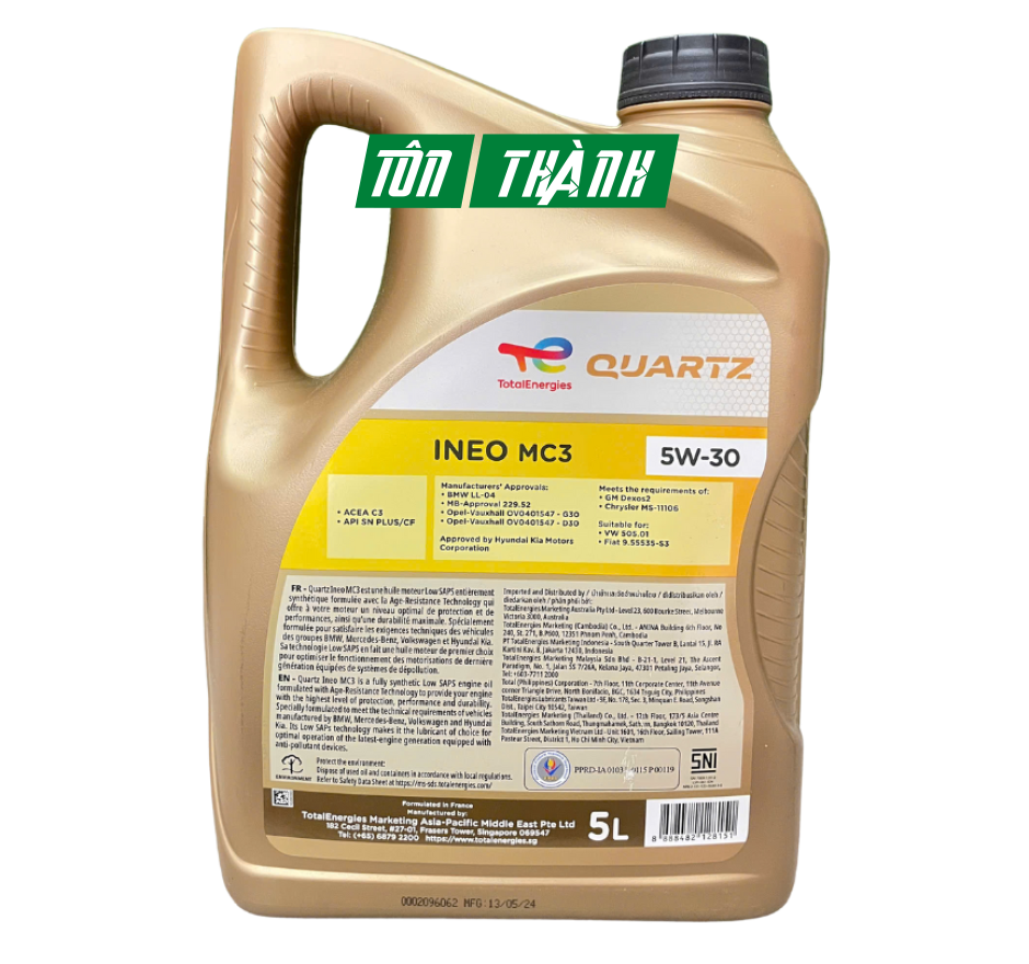 Dầu nhớt Total Quartz INEO MC3 5w30 Dùng cho máy xăng và máy dầu (5Lít)