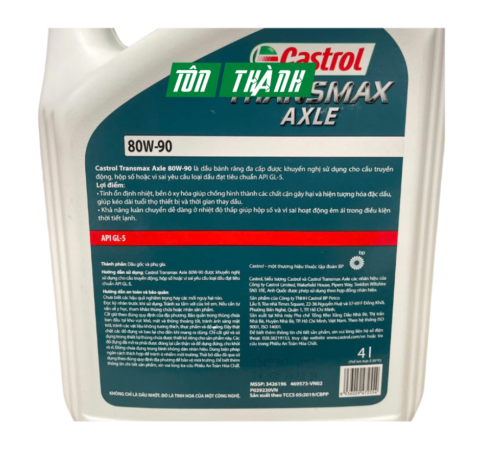 DẦU CẦU TRUYỀN ĐỘNG CASTROL TRANSMAX AXLE 80W-90 (4 LÍT)