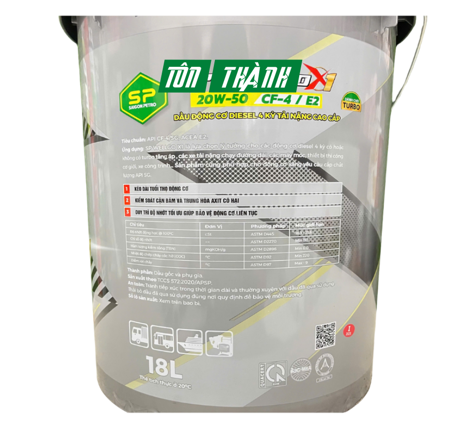 Dầu Động Cơ Diesel/Xăng SP WELLGO 20w50 CF-4/E2 ( 18 Lít)