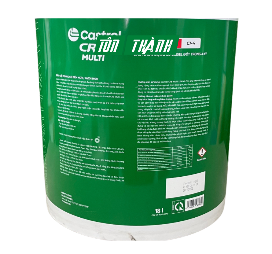 DẦU NHỚT ĐỘNG CƠ CASTROL CRB MULTI 15W40 CI-4 (18 LÍT)