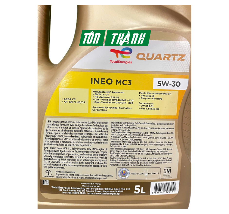 DẦU NHỚT TOTAL QUARTZ INEO MC3 5W30 DÙNG CHO MÁY XĂNG VÀ MÁY DẦU (5 LÍT)