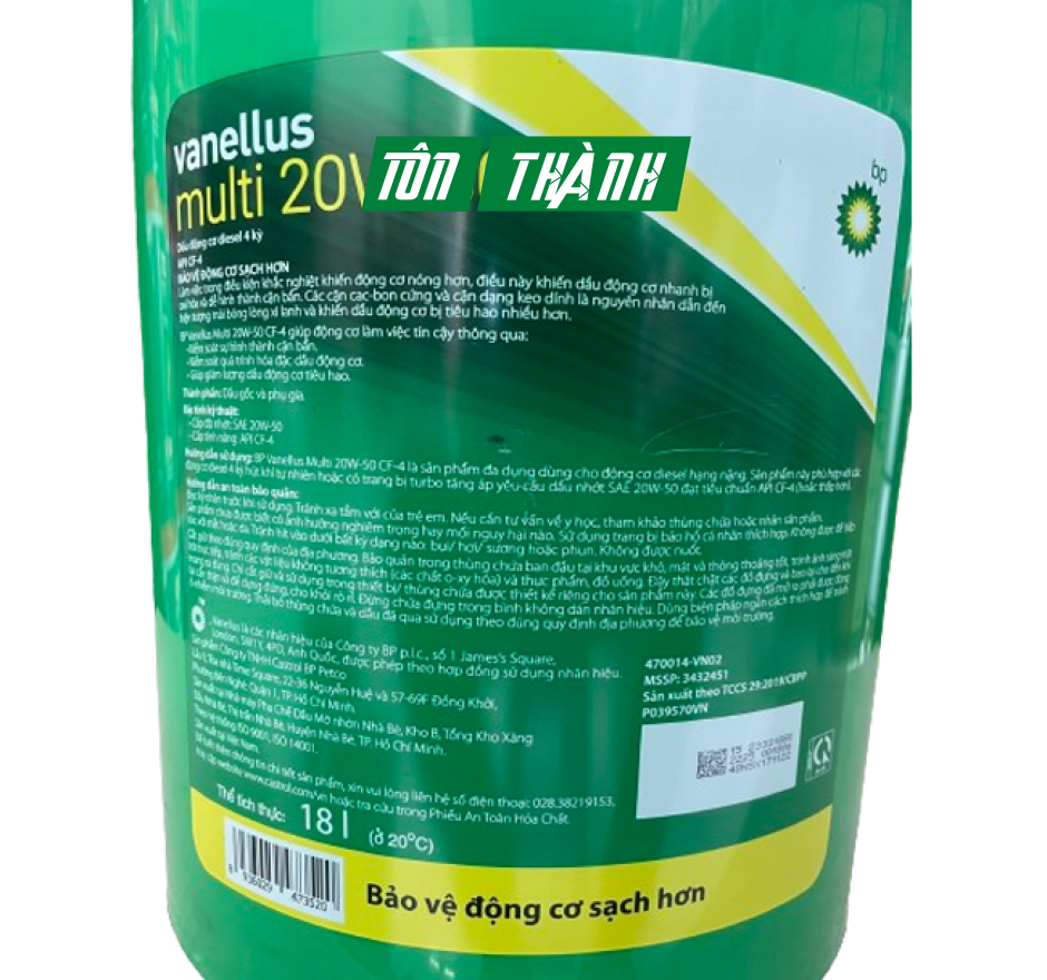 DẦU NHỚT ĐỘNG CƠ BP VANELLUS MULTI 20W50 CF-4 (18 LÍT)