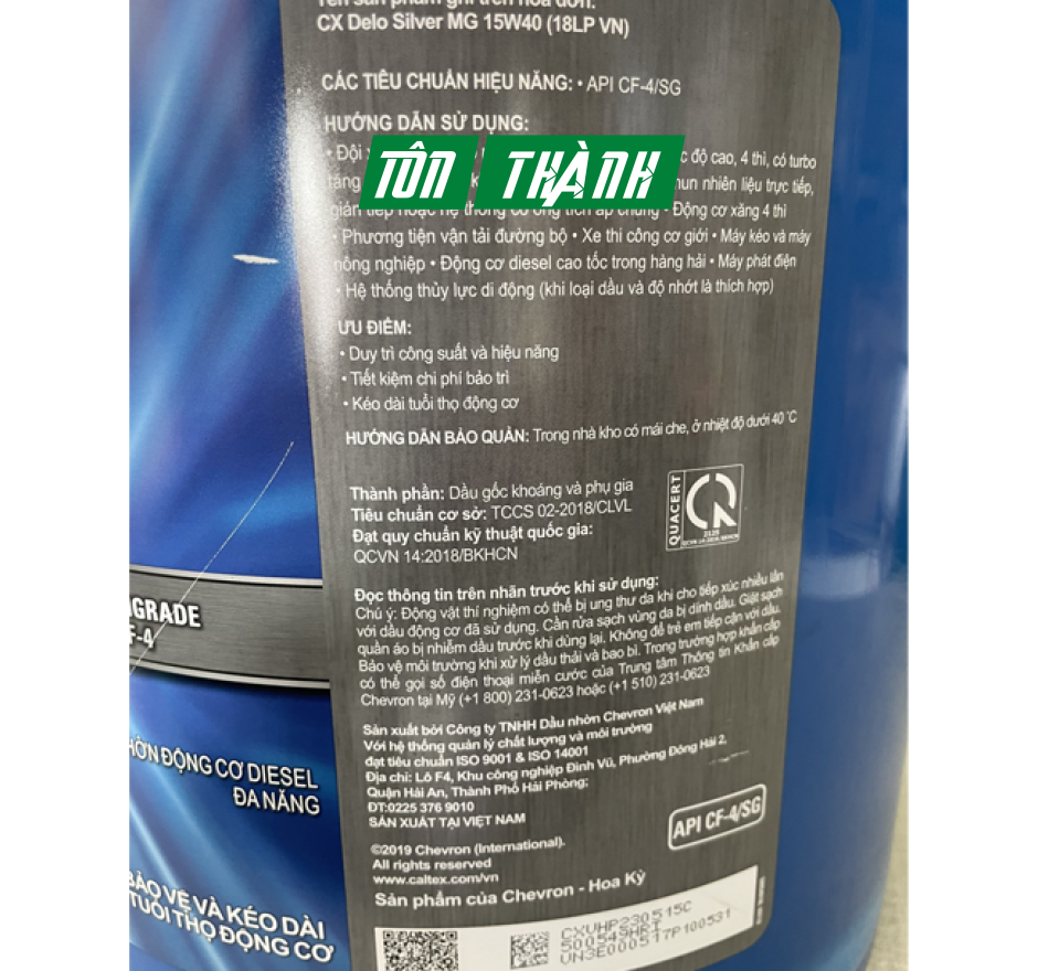DẦU ĐỘNG CƠ CALTEX DELO SILVER MULTIGRADE 15W40 (18 LÍT)