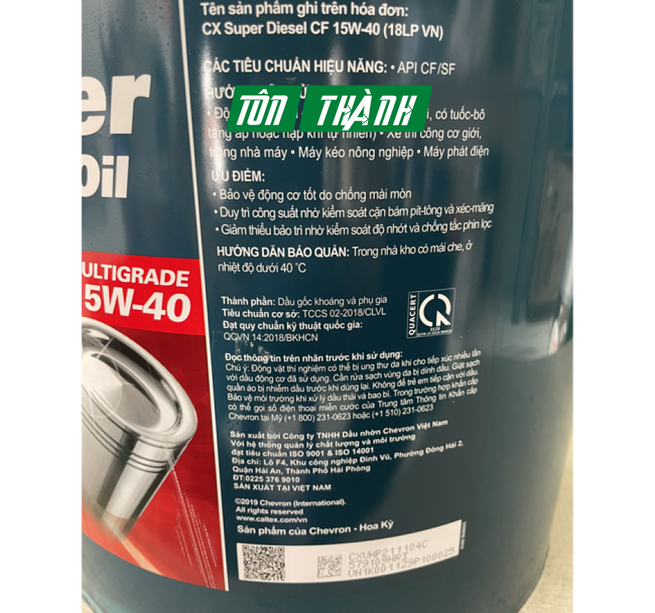 DẦU NHỚT ĐỘNG CƠ CALTEX SUPER DIESEL OIL 15W40 (18 LÍT)