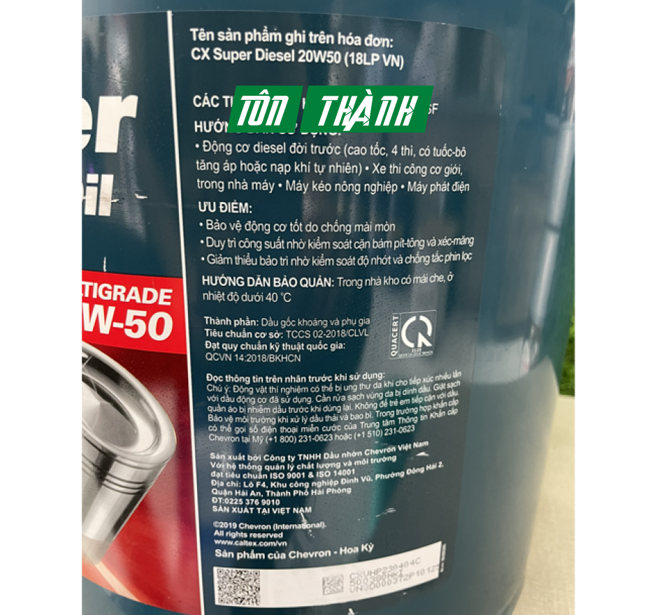 DẦU NHỚT ĐỘNG CƠ CALTEX SUPER DIESEL OIL 20W50 (18 LÍT)