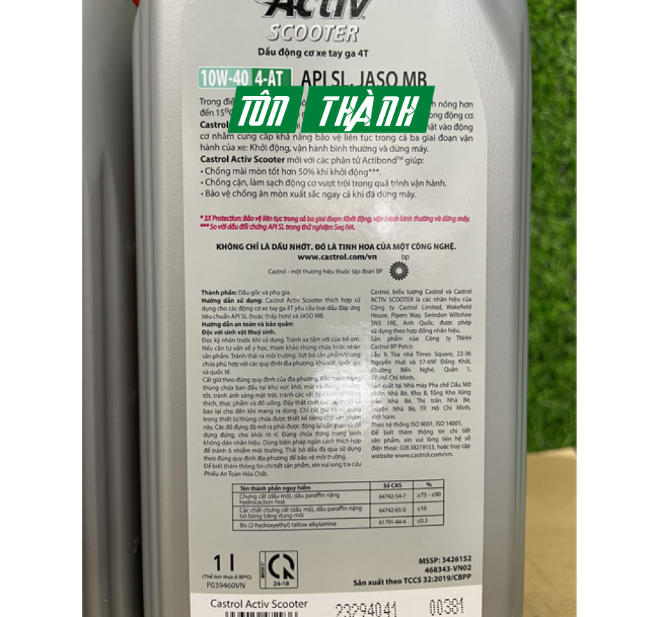Dầu Nhớt Xe Tay Ga Castrol Activ Scooter 10W40 ( 1L & 0.8L )