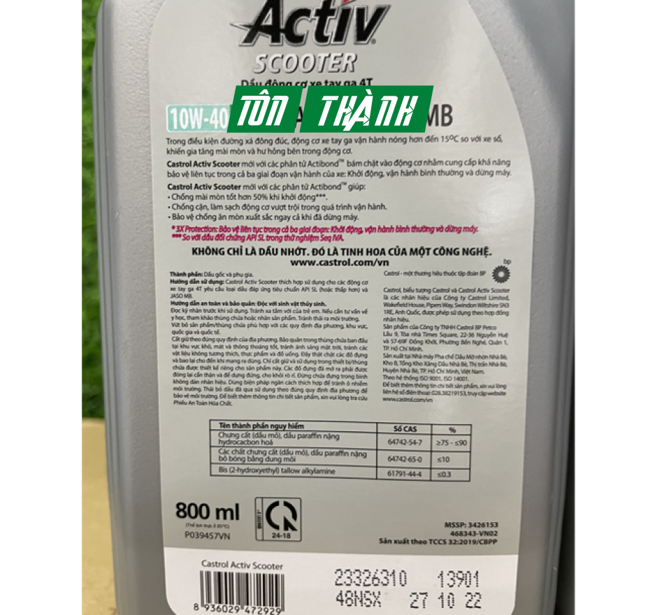 Dầu Nhớt Xe Tay Ga Castrol Activ Scooter 10W40 ( 1L & 0.8L )