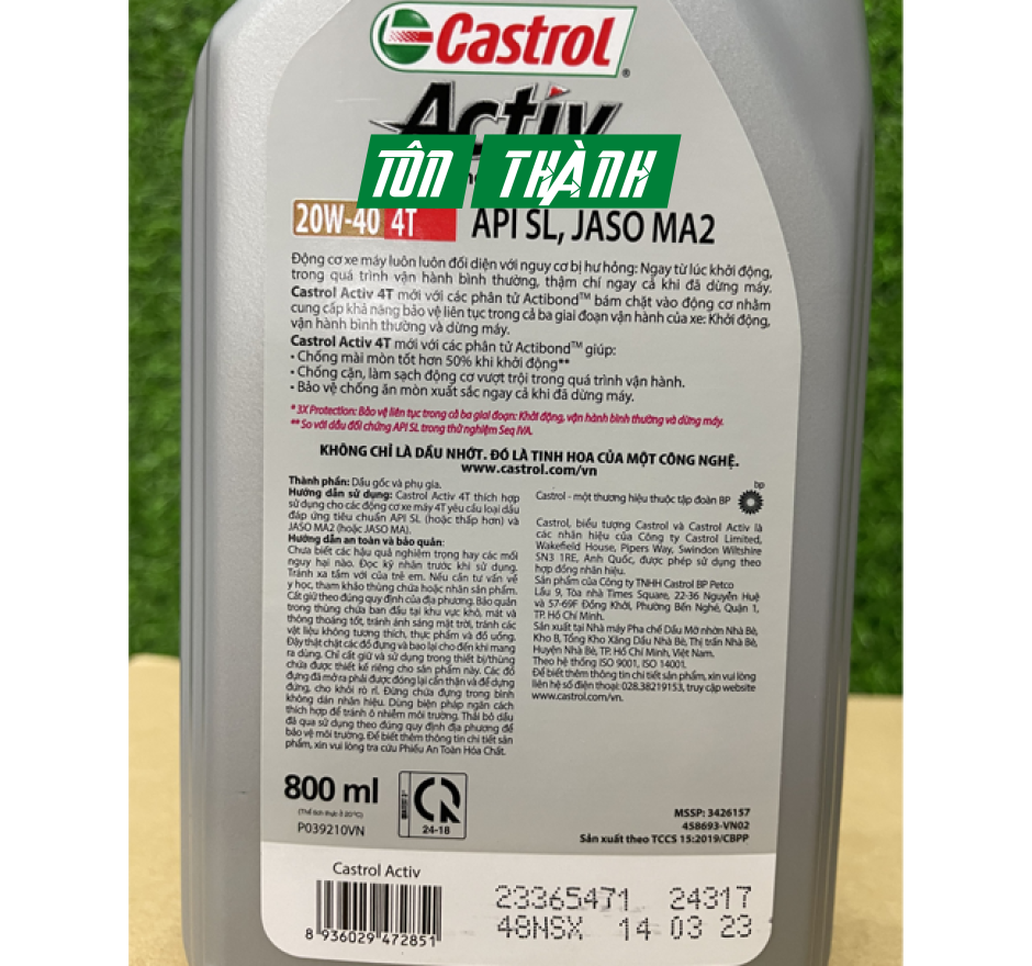 NHỚT XE SỐ CASTROL ACTIV - 20W40 (1 Lít & 0.8 Lít)