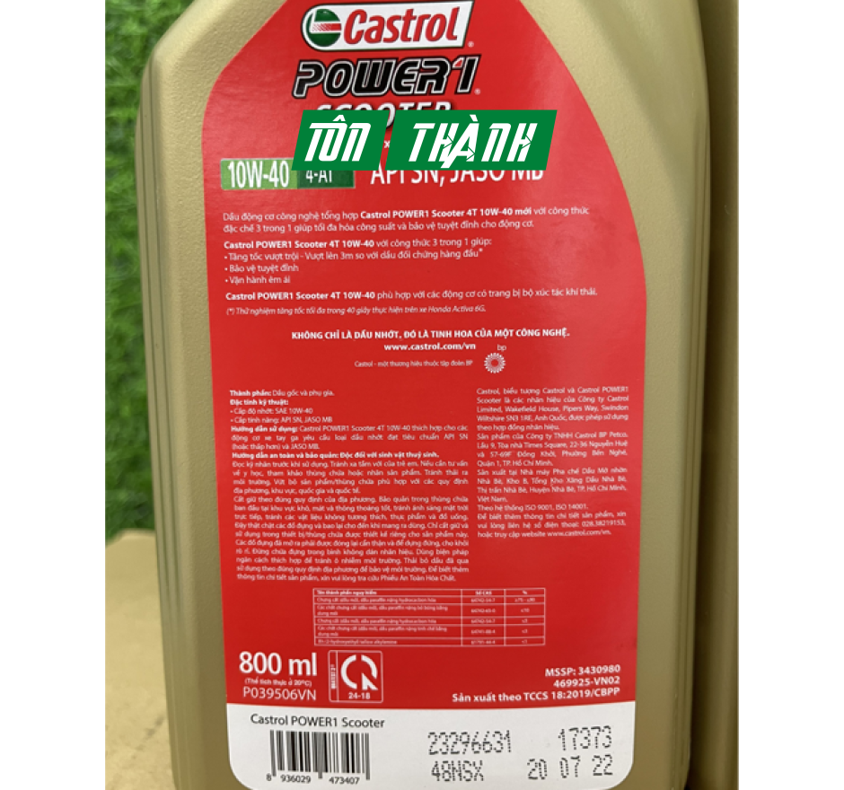DẦU NHỚT TAY GA CASTROL POWER-1 SCOOTER 10W40 (0.8L & 1L)