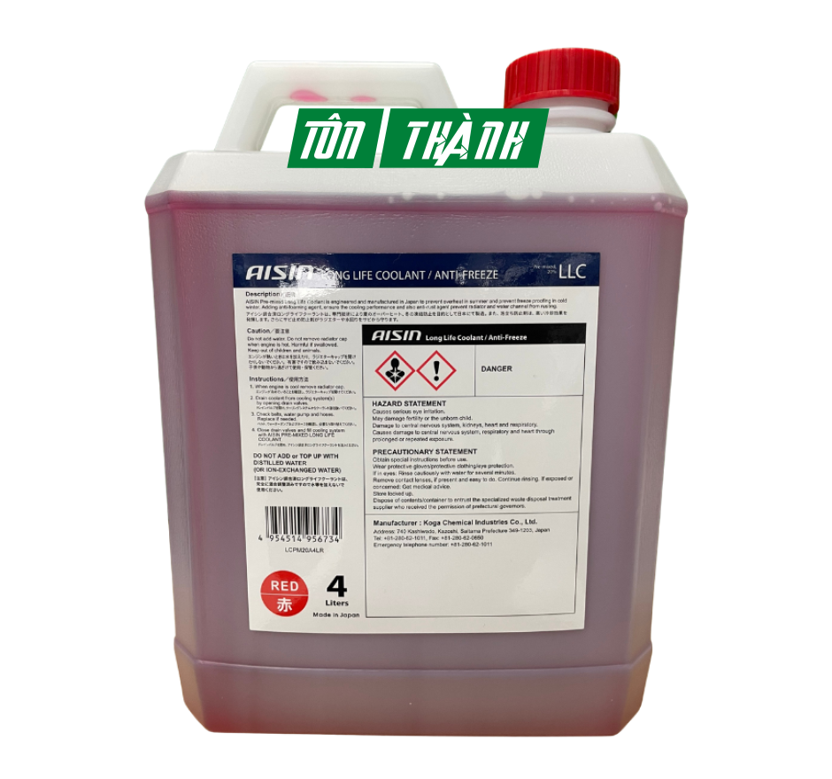 NƯỚC LÀM MÁT ĐỘNG CƠ MÀU ĐỎ AISIN (4 LÍT)