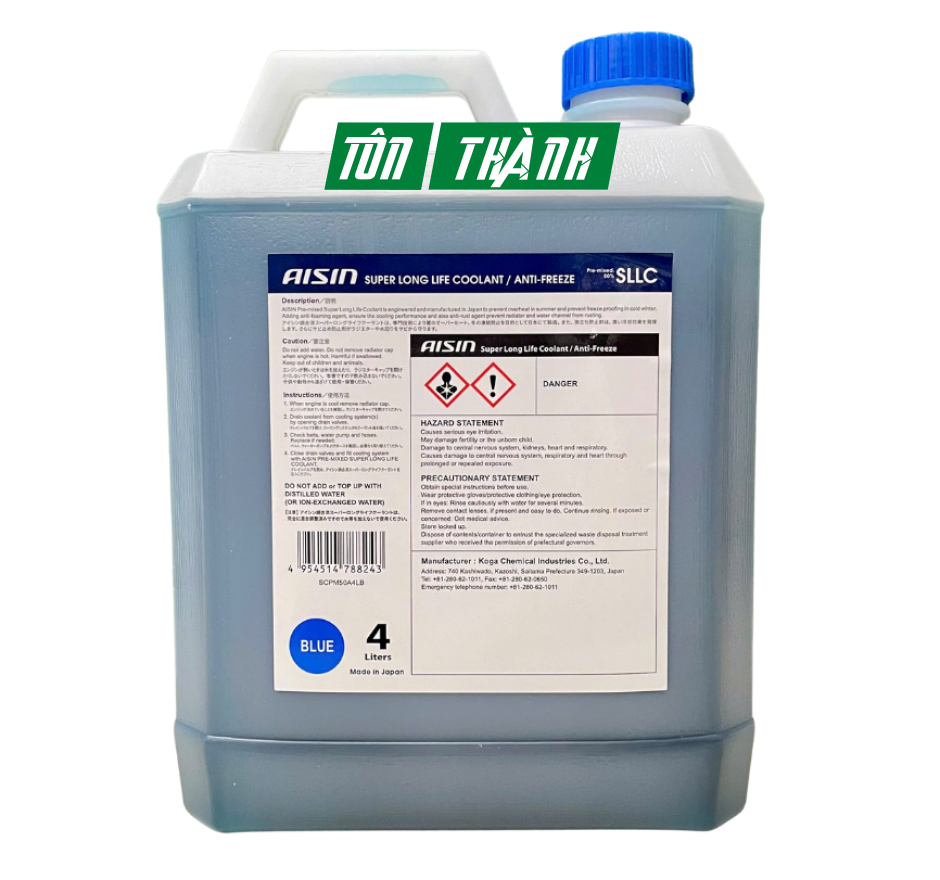 Nước Làm Mát Động Cơ AISIN 50% Màu Xanh Dương (4 Lít)