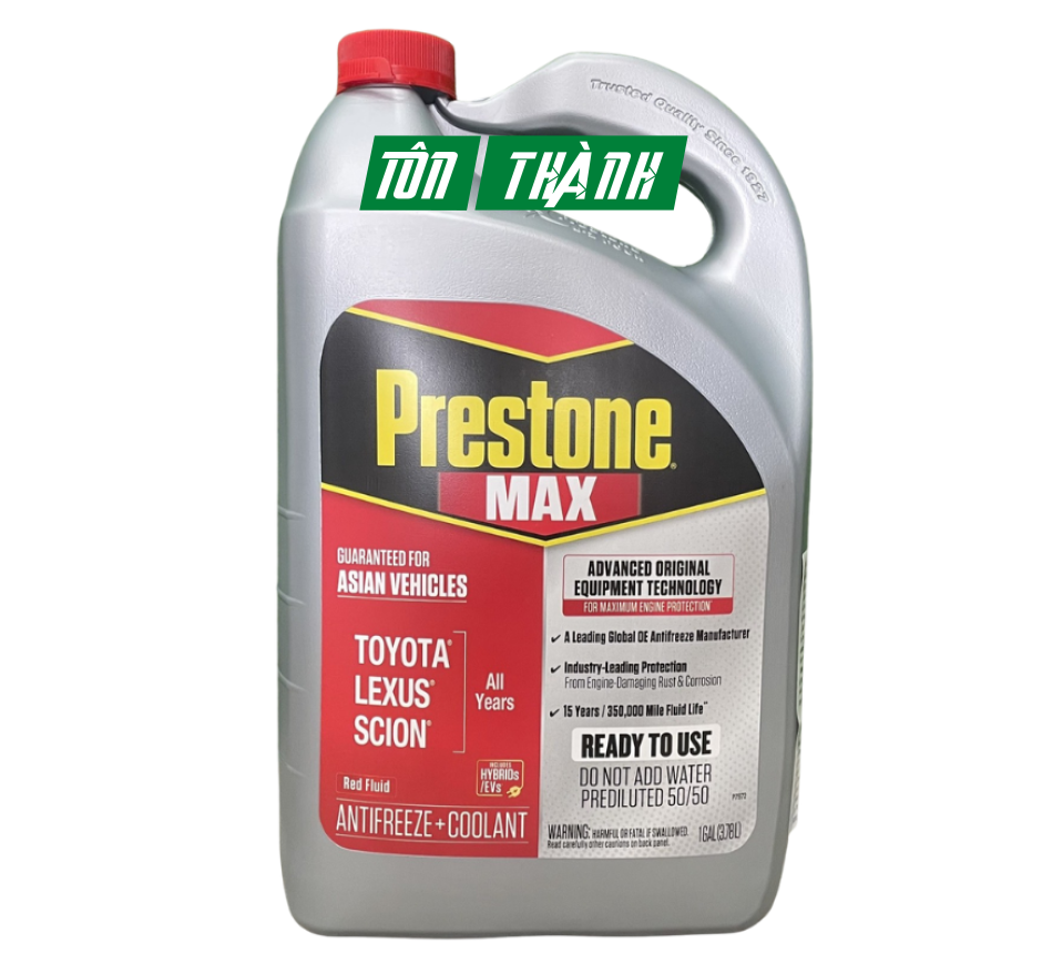 Nước làm mát động cơ Prestone MAX màu đỏ chuyên dụng cho xe Châu Á (3.78 lít)