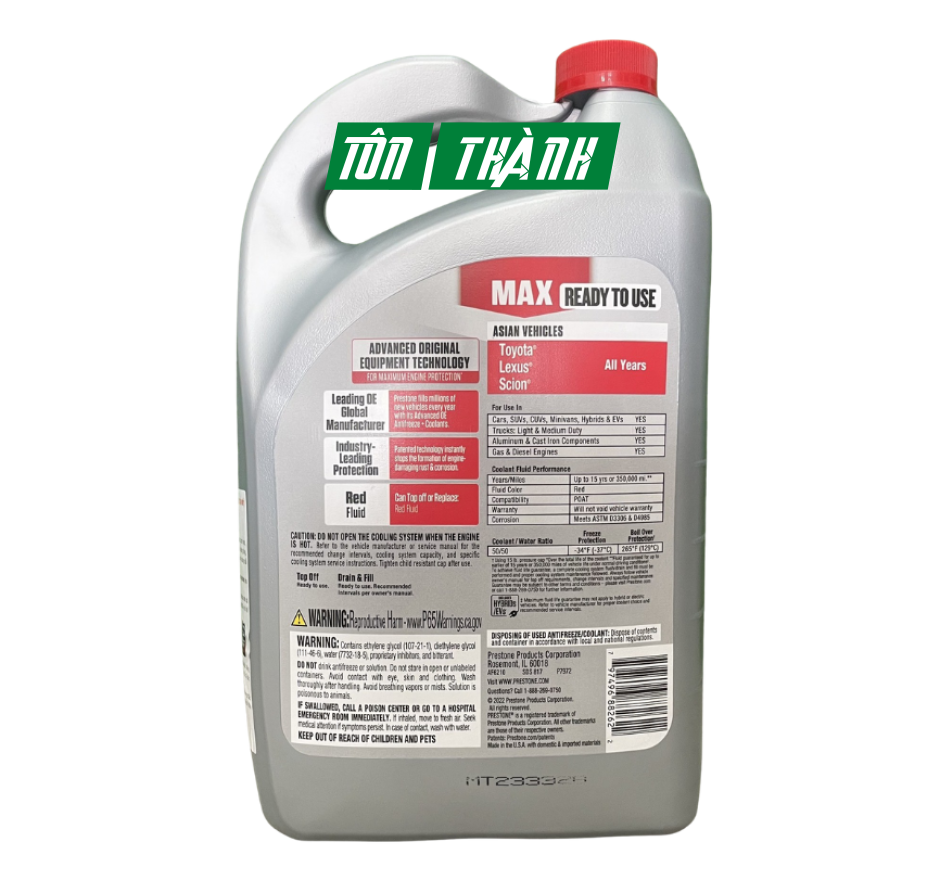 Nước làm mát động cơ Prestone MAX màu đỏ chuyên dụng cho xe Châu Á (3.78 lít)