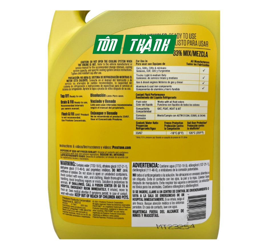 NƯỚC MÁT PRESTONE XANH LÁ 33% AF2033 PHÙ HỢP TẤT CẢ ĐỘNG CƠ XE Ô TÔ (3.78 LÍT)