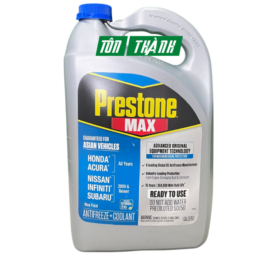 Nước làm mát động cơ Prestone MAX màu xanh dương chuyên dụng cho xe Châu Á (3.78 lít)