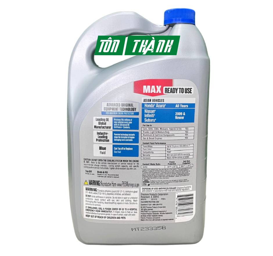Nước làm mát động cơ Prestone MAX màu xanh dương chuyên dụng cho xe Châu Á (3.78 lít)