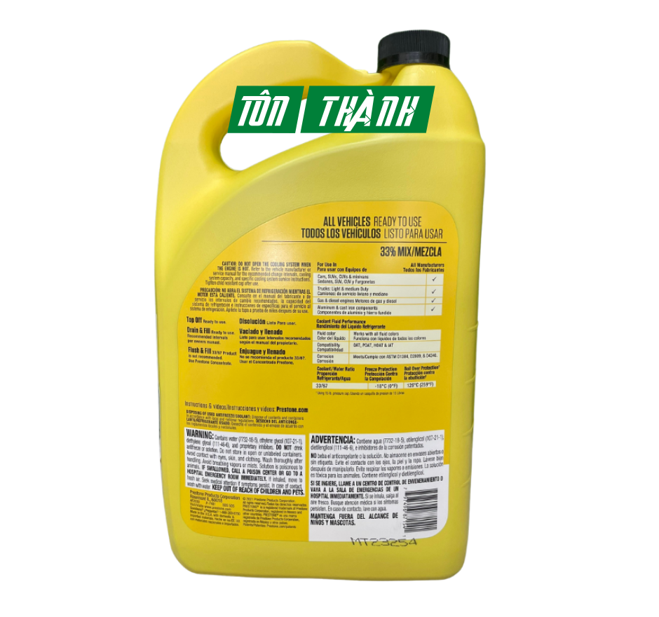 NƯỚC MÁT PRESTONE XANH LÁ 33% AF2033 PHÙ HỢP TẤT CẢ ĐỘNG CƠ XE Ô TÔ (3.78 LÍT)
