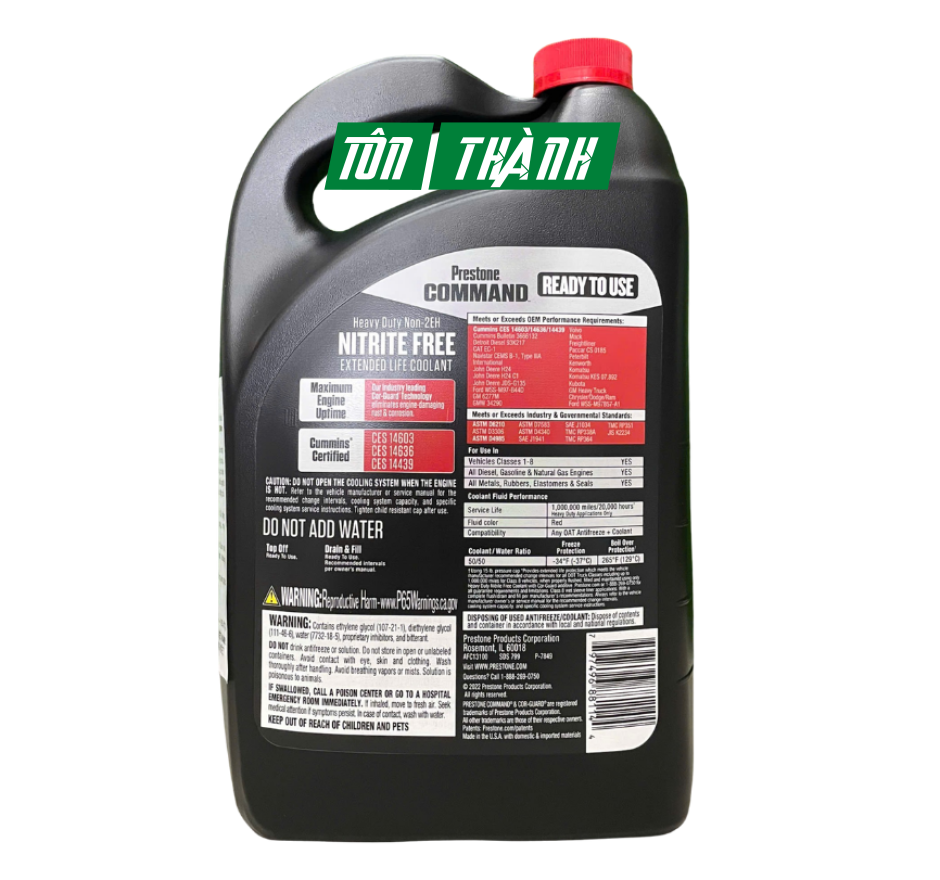 Nước làm mát màu đỏ Prestone Command Coolant 50/50 (3.78 Lít)