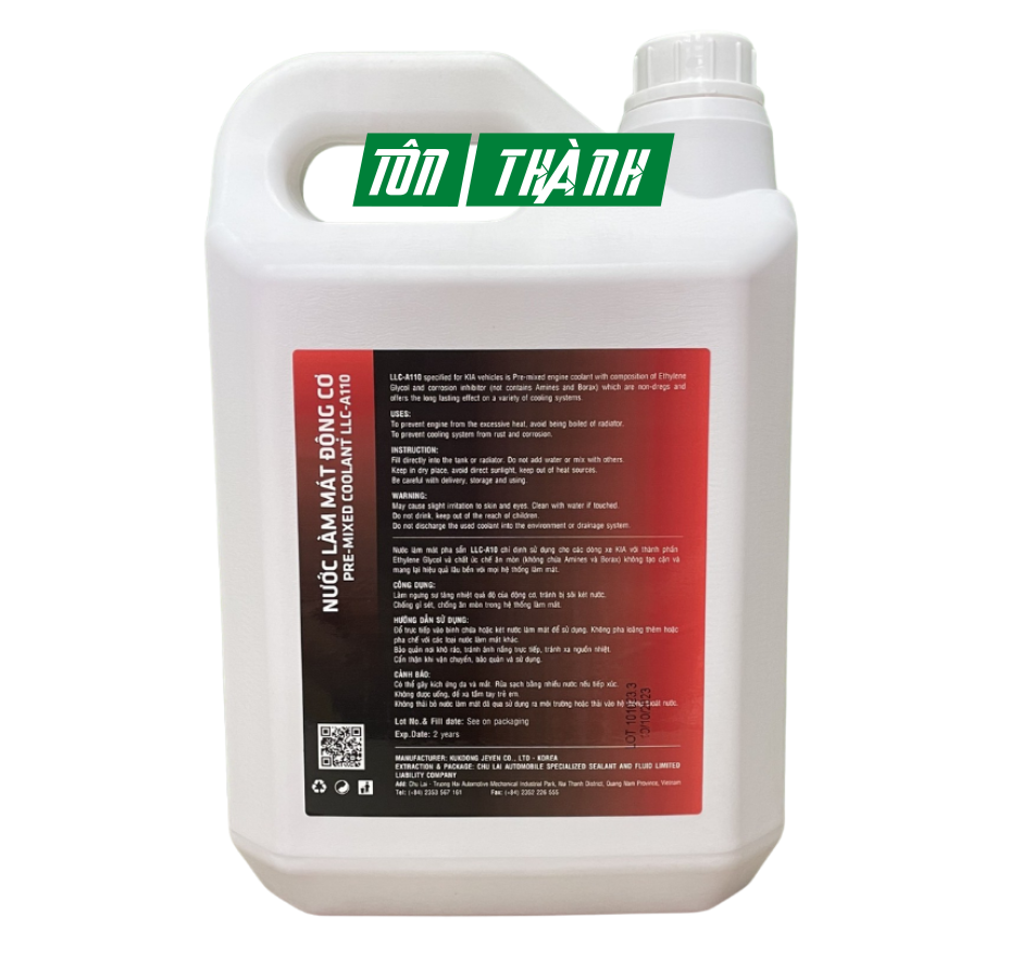 NƯỚC LÀM MÁT ĐỘNG CƠ Ô TÔ THACO MÀU ĐỎ MÃ: LLC-A110 (5 LÍT)