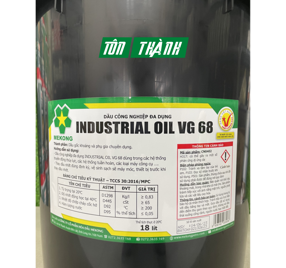 DẦU THỦY LỰC ĐA DỤNG MEKONG INDUSTRIAL OIL VG 68 - NHỚT 10 (18 LÍT)