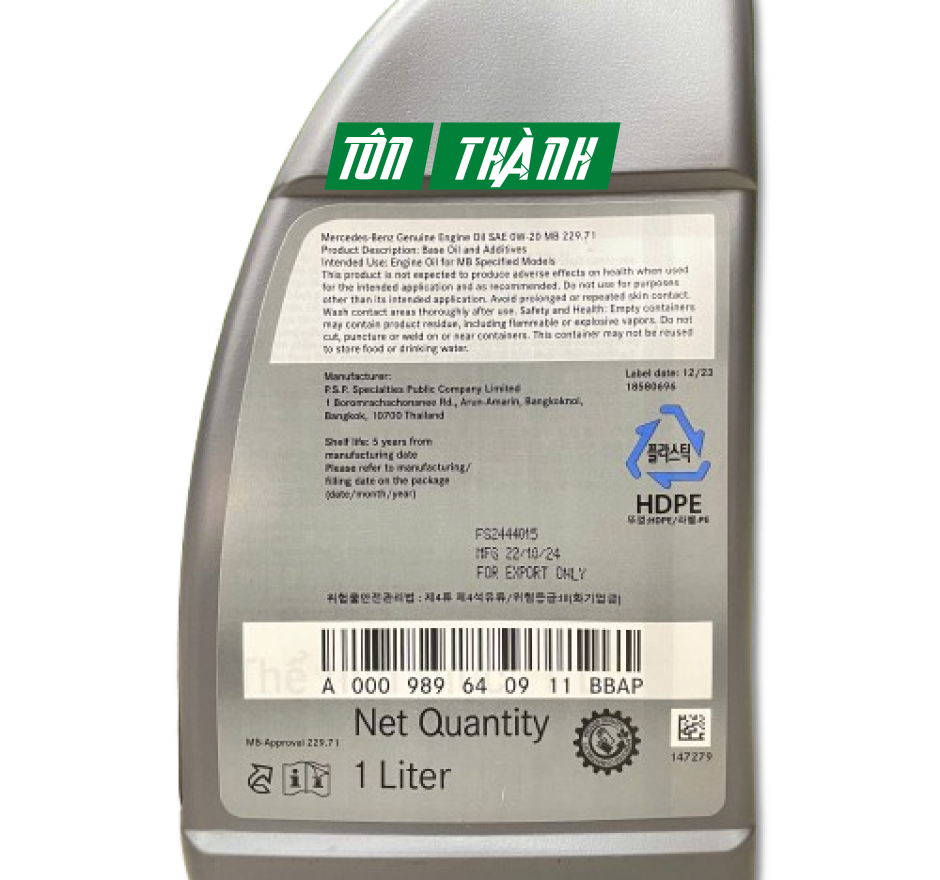 Dầu nhớt xe hơi cao Mercedes Benz 229.71 0W20 (1 Lít)