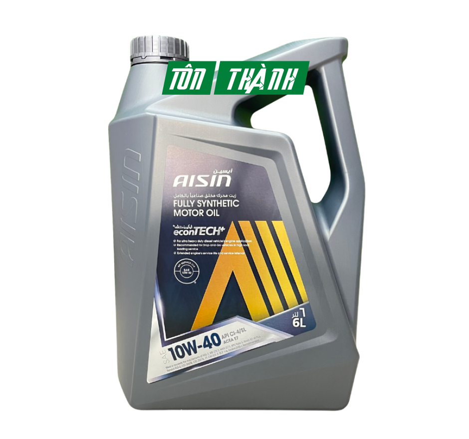 Dầu động cơ AISIN econTECH+ 10W-40 CI-4/SL - Dành cho xe Diesel/Xăng (6 Lít)