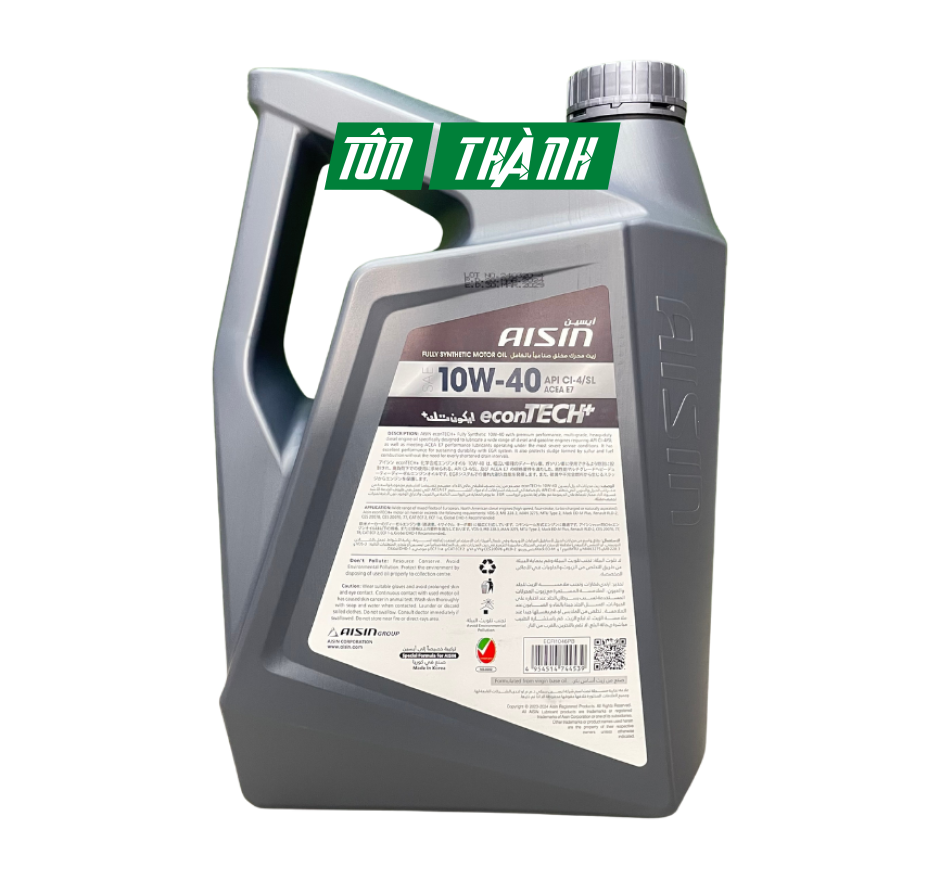Dầu động cơ AISIN econTECH+ 10W-40 CI-4/SL - Dành cho xe Diesel/Xăng (6 Lít)