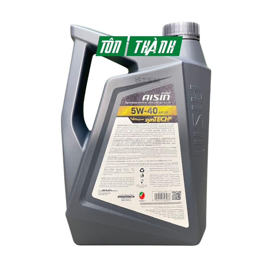 Dầu động cơ AISIN synTECH+ Fully Synthetic 5W-40 SP (4 Lít)