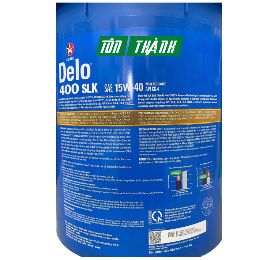 Nhớt ô tô Caltex Delo 400 SLK chuyên dùng cho động cơ Diesel 15w40 (18 Lít)