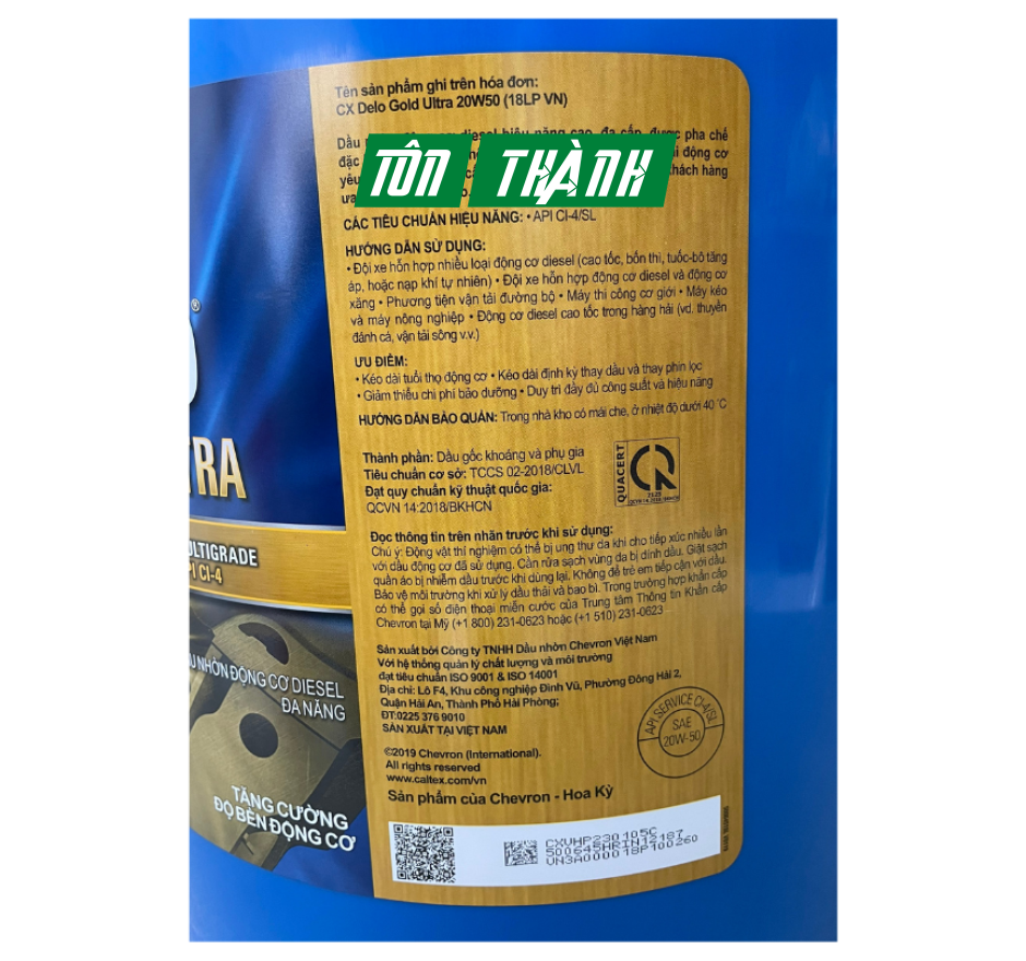 DẦU NHỚT ĐỘNG CƠ Ô TÔ DIESEL CALTEX DELO GOLD ULTRA 20W50 (18 LÍT)