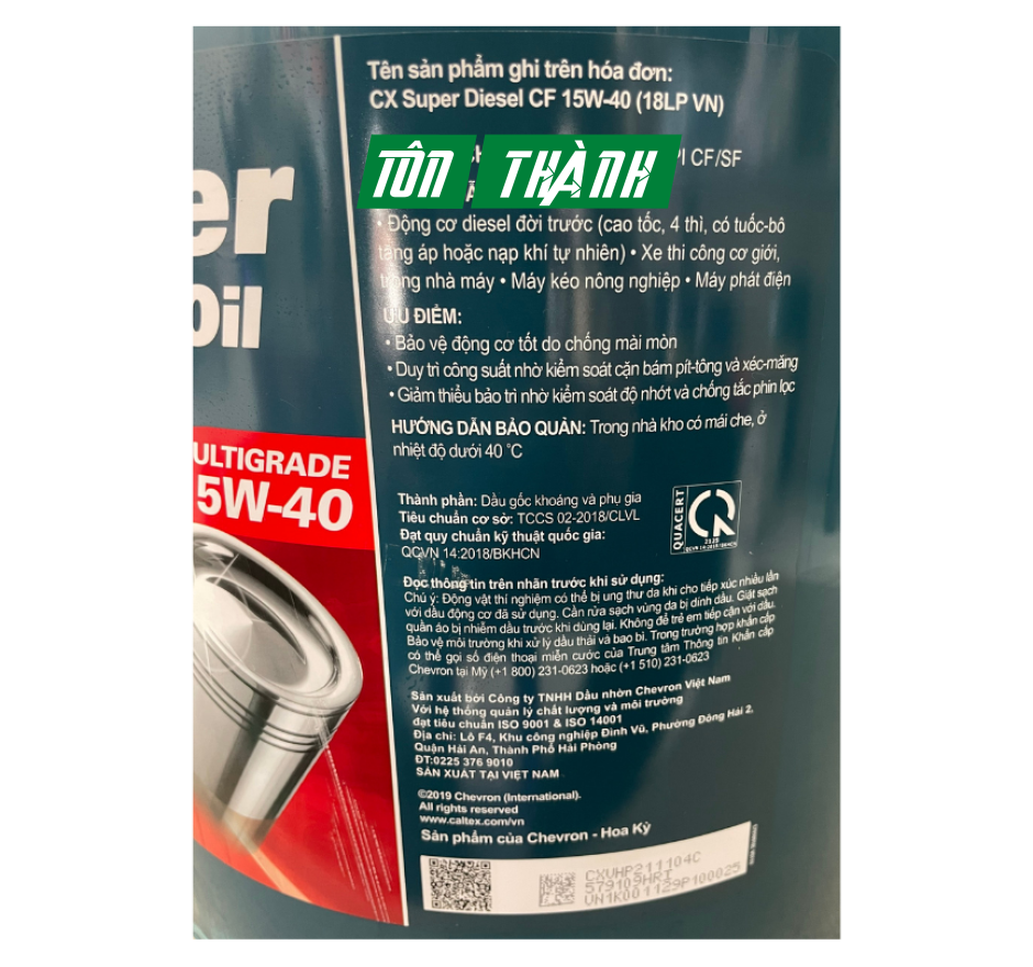 DẦU NHỚT ĐỘNG CƠ CALTEX SUPER DIESEL OIL 15W40 (18 LÍT)