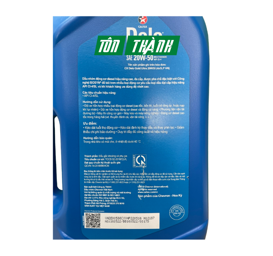 DẦU NHỚT ĐỘNG CƠ Ô TÔ DIESEL CALTEX DELO GOLD ULTRA 20W50 (5 LÍT)