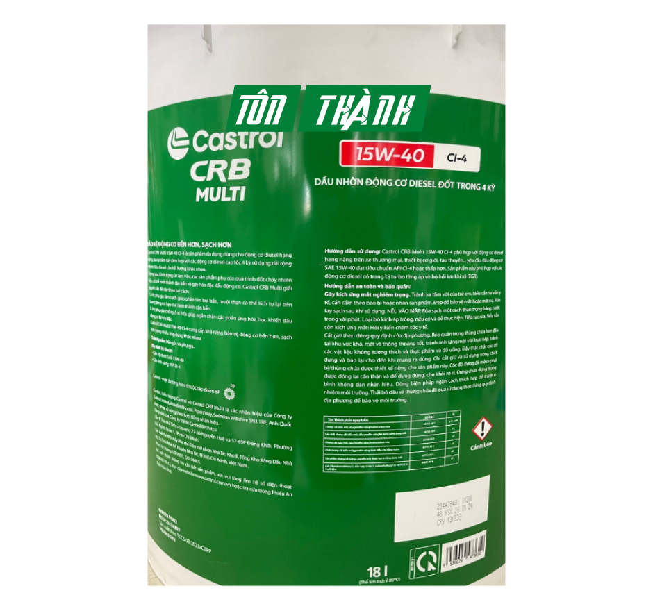 DẦU NHỚT ĐỘNG CƠ CASTROL CRB MULTI 15W40 CI-4 (18 LÍT)