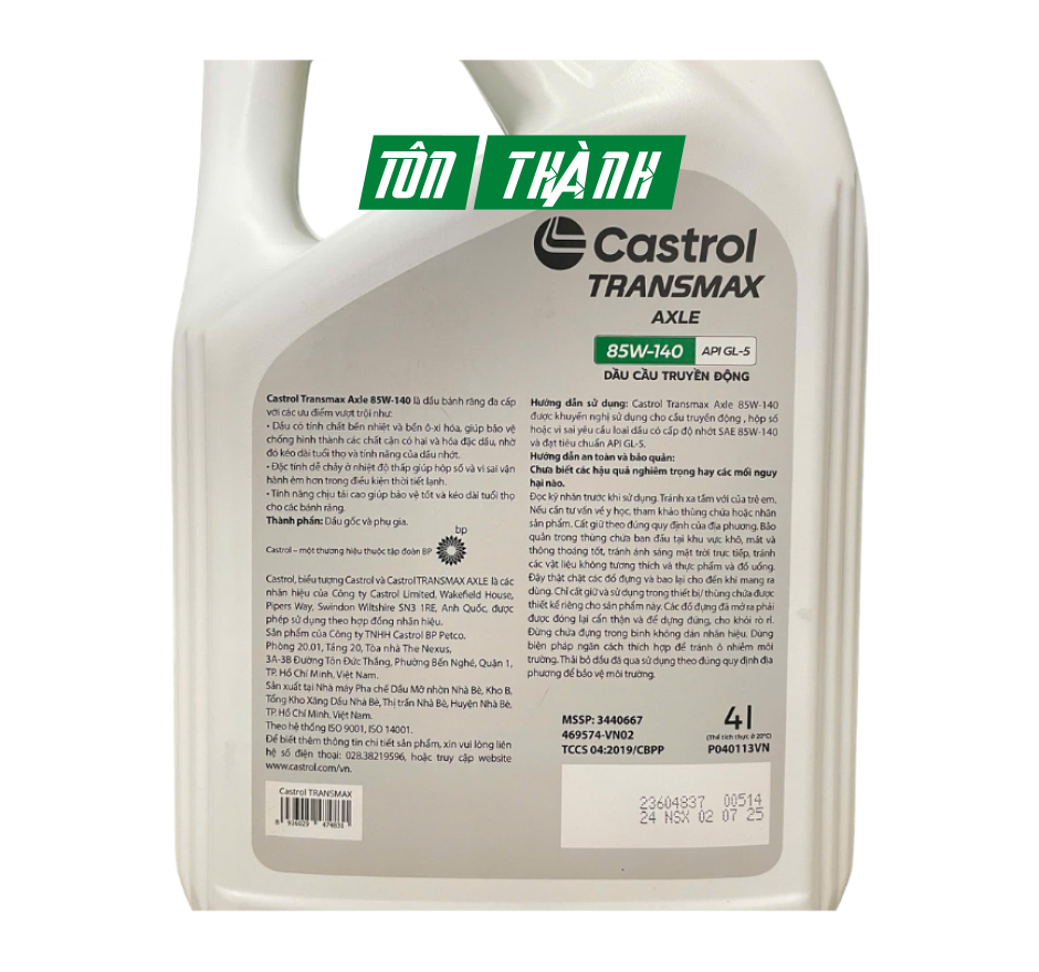 DẦU CẦU TRUYỀN ĐỘNG CASTROL TRANSMAX AXLE 85W-140 (4 LÍT)