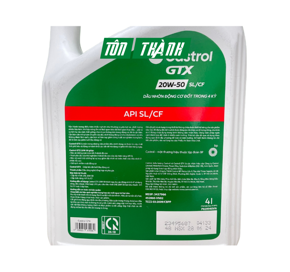 DẦU NHỚT ĐỘNG CƠ CASTROL GTX 20W50 SL/CF (4 LÍT)
