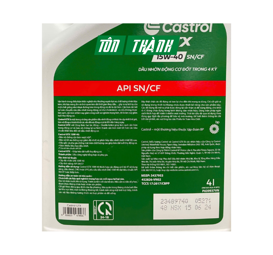 DẦU NHỚT ĐỘNG CƠ CASTROL GTX  15W40 SL/CF (4 LÍT)