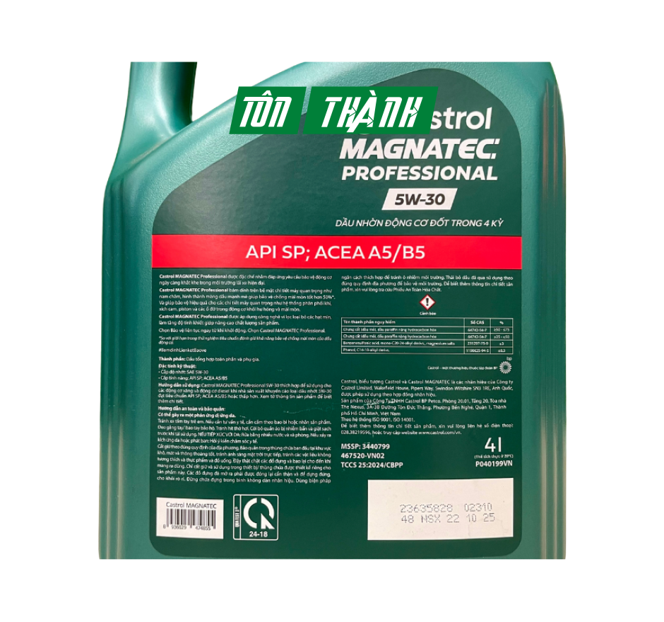 Dầu Động Cơ Castrol MAGNATEC PROFESSIONAL 5W-30 SP (4 Lít) - Tổng Hợp Toàn Phần